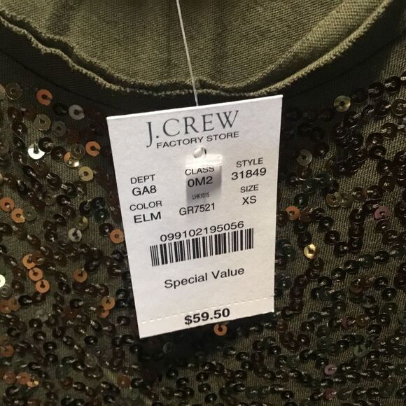 NWT. J. Crew Sequined Tank, Olive, Sz. XS - Picture 2 of 8
